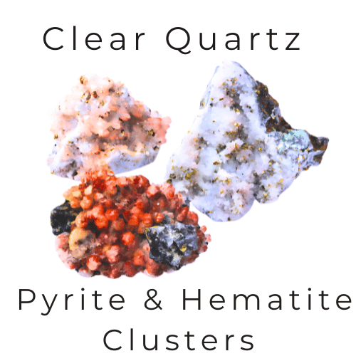 Clear Quartz Clusters with Pyrite & Hematite